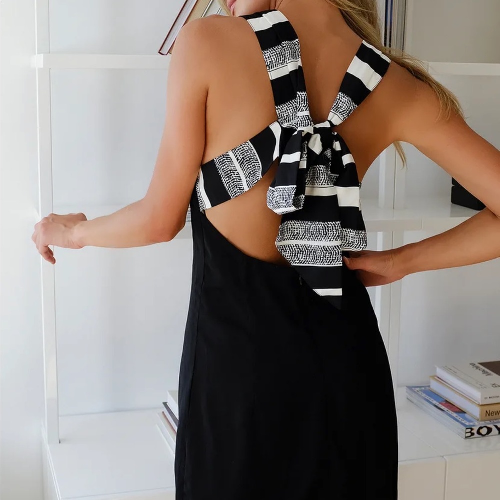 Lulus Black Multi Stripe Tie-Back Mini Dress small